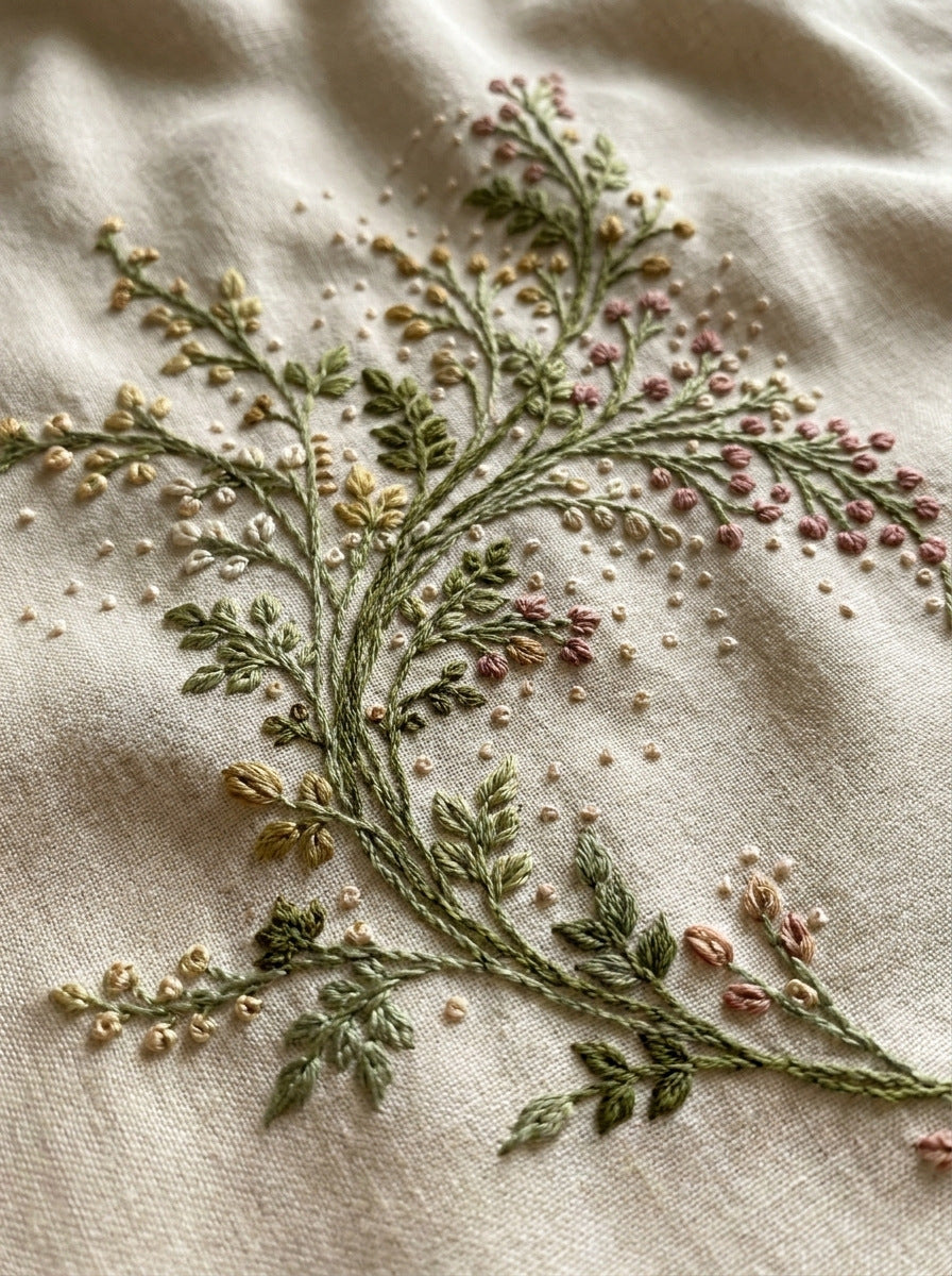 Napkin Corner Botanical Sprig from Botanical Sprig Library Book 3, a digital embroidery design reference for machine embroidery designs, embroidery patterns and corner embroidery.