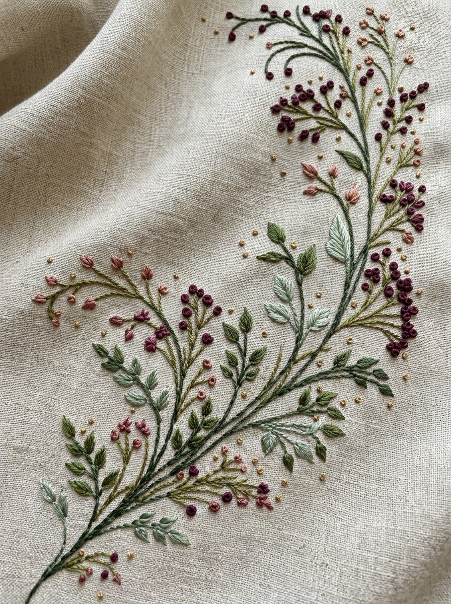 Napkin Corner Botanical Sprig from Botanical Sprig Library Book 4, a digital embroidery design reference for machine embroidery designs, embroidery patterns and corner embroidery.