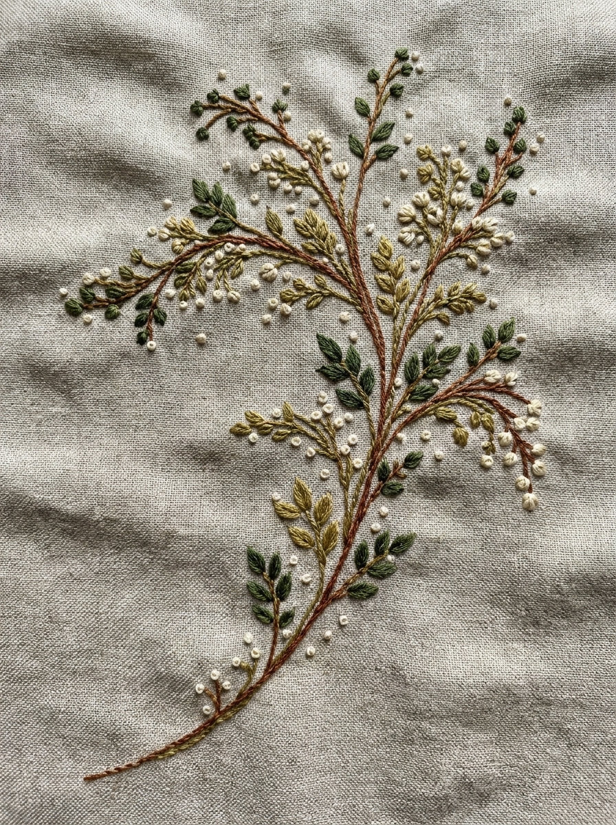 Napkin Corner Botanical Sprig from Botanical Sprig Library Book 7, a digital embroidery design reference for machine embroidery designs, embroidery patterns and corner embroidery.