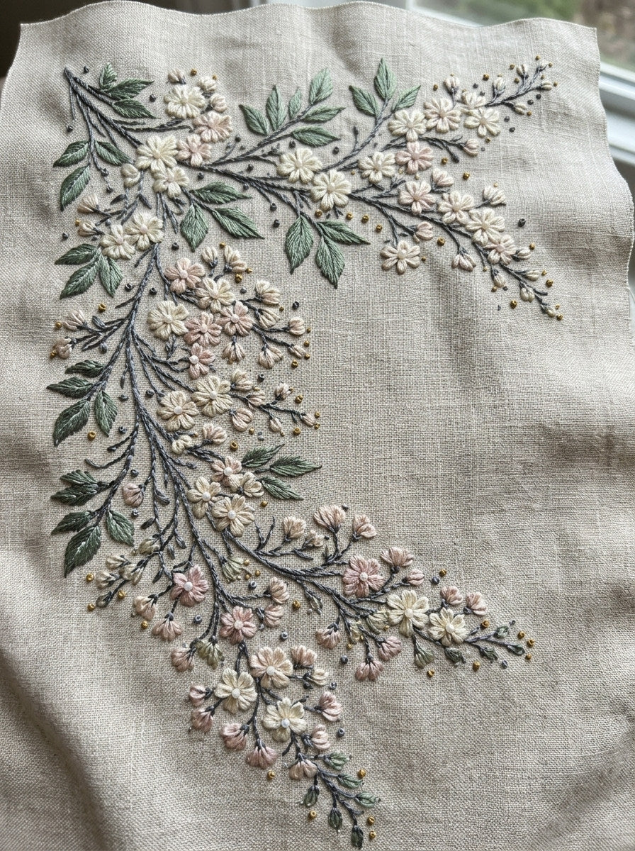 Napkin Corner Floral Frame Classic from Classic Frames & Borders Book 9, a digital embroidery design reference for machine embroidery designs, embroidery patterns and border and edge embroidery.