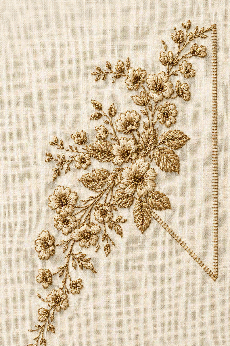 Napkin Corner Placeme 2 1 from Botanical Embroidery Designs Book 3, a digital embroidery design reference for machine embroidery designs, embroidery patterns and corner embroidery.