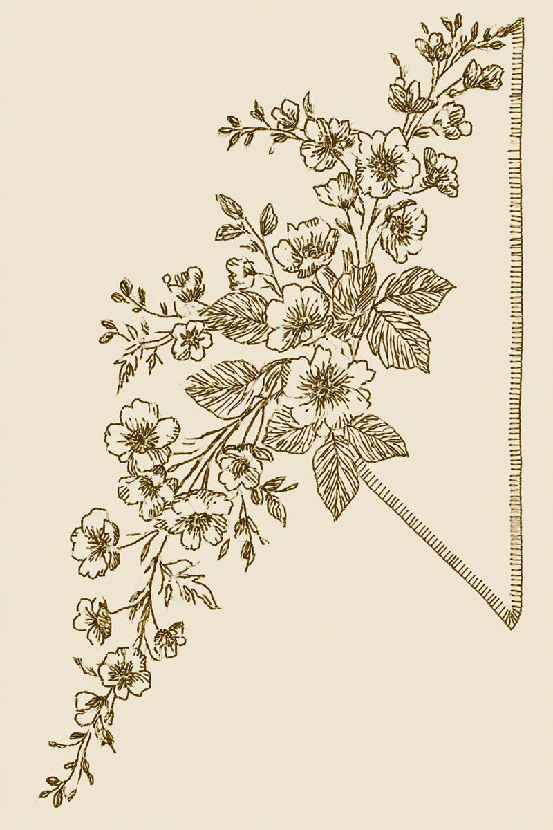 Napkin Corner Placeme from Botanical Embroidery Designs Book 3, a digital embroidery design reference for machine embroidery designs, embroidery patterns and corner embroidery.