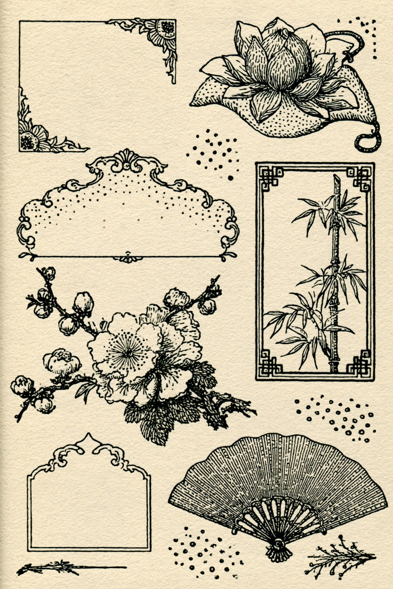 Napkin Gift And Elegant Label from East Asian Inspired Embroidery Book 2, a digital embroidery design reference for machine embroidery designs, embroidery patterns and frames and monogram spaces.