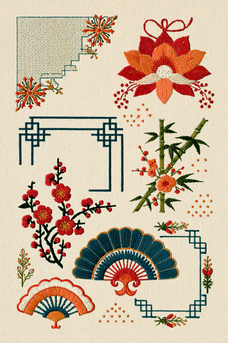 Napkin Gift And Elegant Label from East Asian Inspired Embroidery Book 3, a digital embroidery design reference for machine embroidery designs, embroidery patterns and frames and monogram spaces.