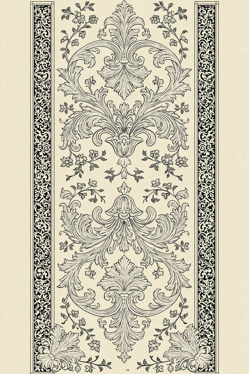 Original drawing of ornate acanthus table runner panel, from Napkins, Table Runners and Kitchen Linens Book One.