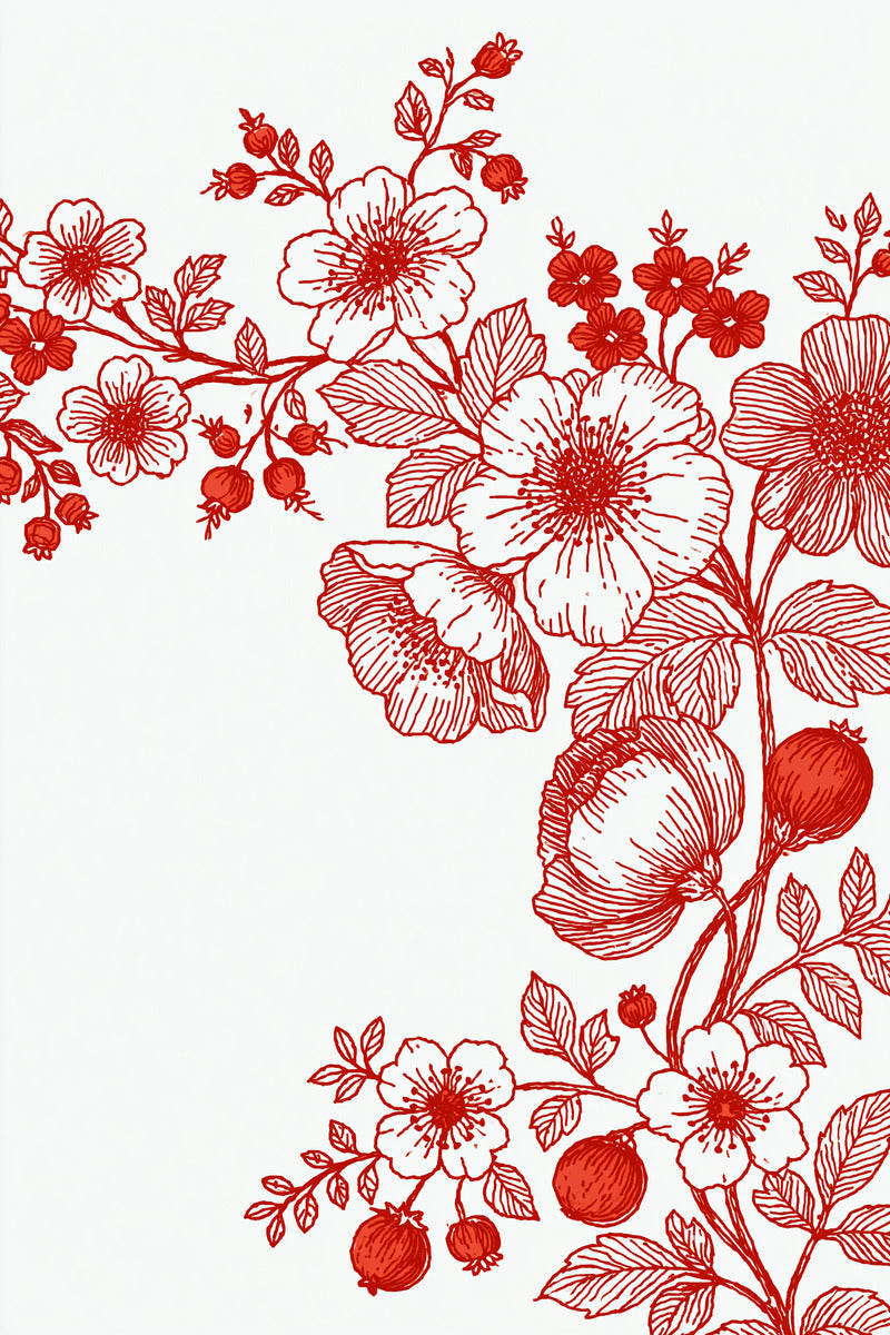 Original drawing of redwork wild rose and rosehip corner border, from Napkins, Table Runners and Kitchen Linens Book One.