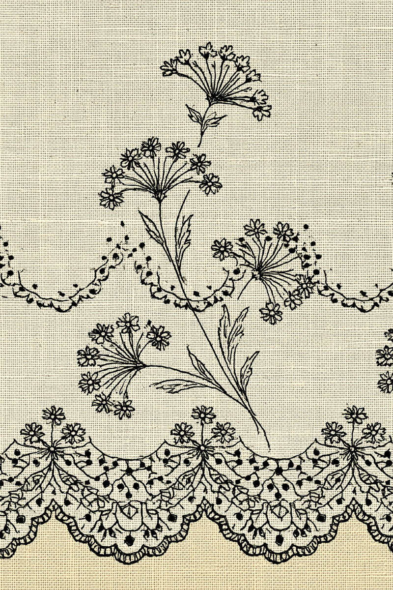 Original drawing of umbel flowers and scalloped lace border, from Napkins, Table Runners and Kitchen Linens Book Four.
