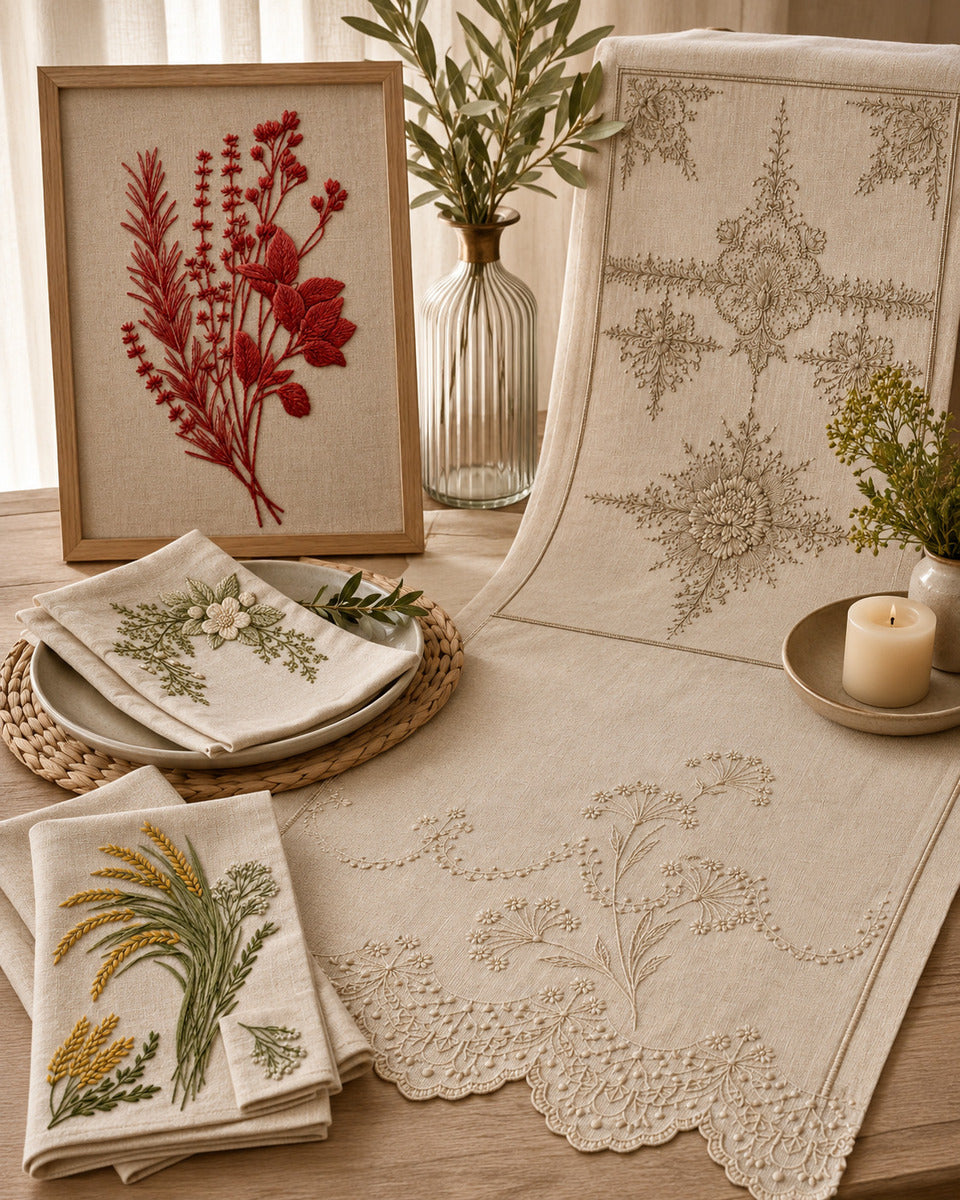 Napkins Table Runners And Kitchen Linens 02 from Napkins, Table Runners & Kitchen Linens Book 4, a digital embroidery design reference for machine embroidery designs, embroidery patterns and border and edge embroidery.