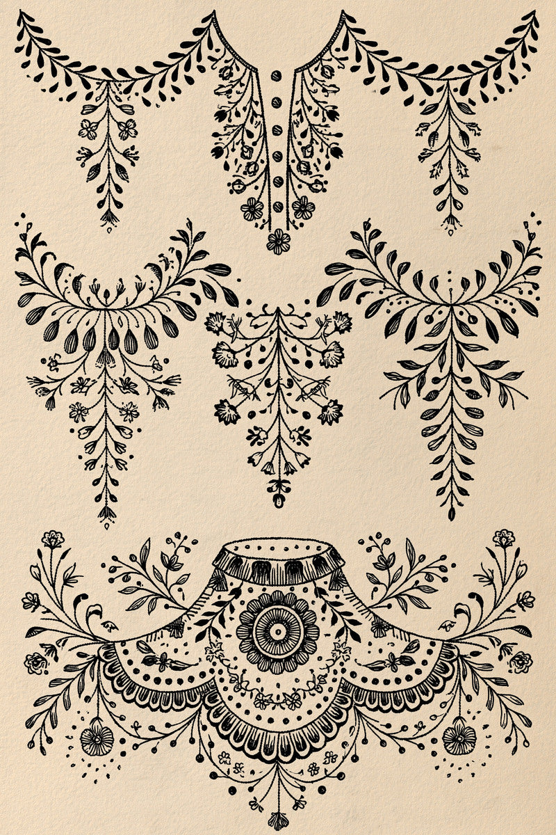 Neckline And Collar Embroidery Pattern from Necklines & Collars Embroidery Book 1, a digital embroidery design reference for machine embroidery designs, embroidery patterns and garment placement ideas.