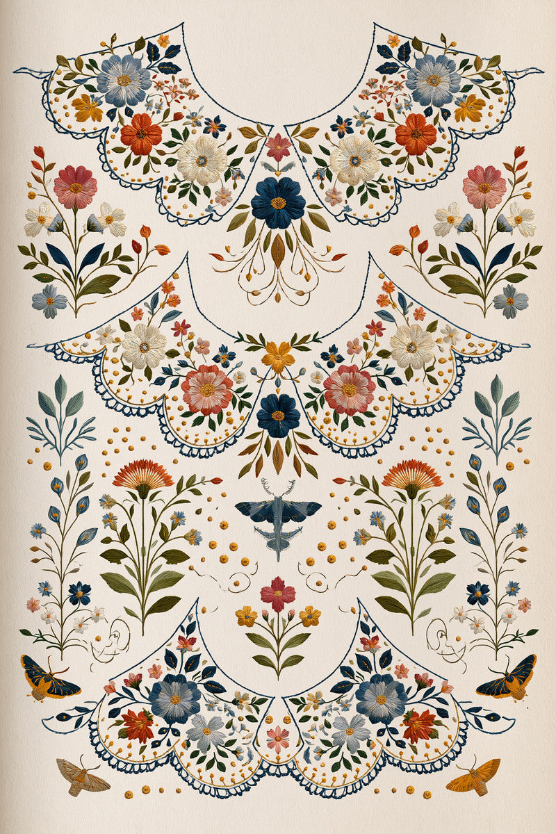 Neckline And Collar Embroidery Pattern from Necklines & Collars Embroidery Book 4, a digital embroidery design reference for machine embroidery designs, embroidery patterns and garment placement ideas.