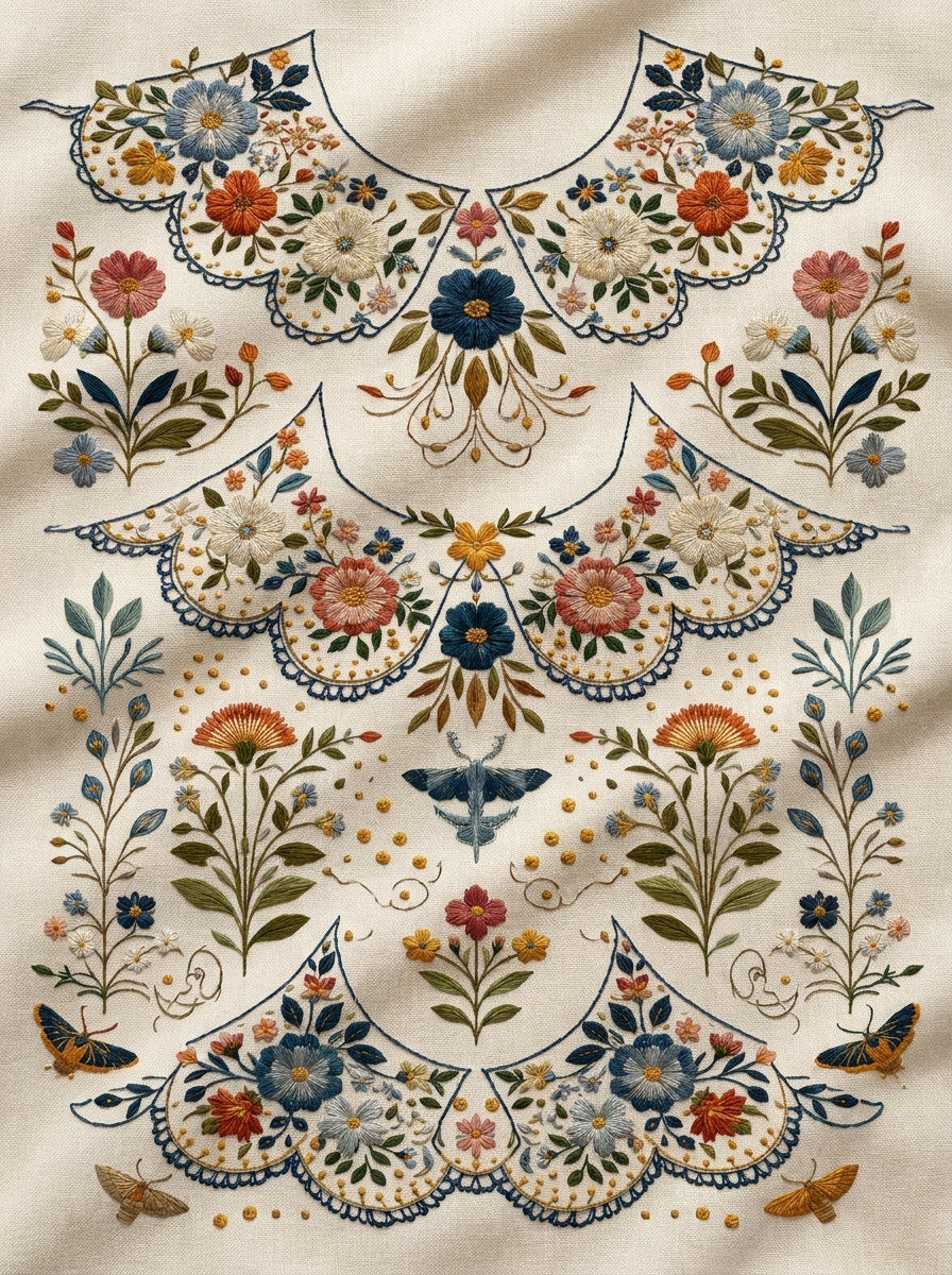 Neckline And Collar Embroidery Pattern from Necklines & Collars Embroidery Book 4, a digital embroidery design reference for machine embroidery designs, embroidery patterns and garment placement ideas.