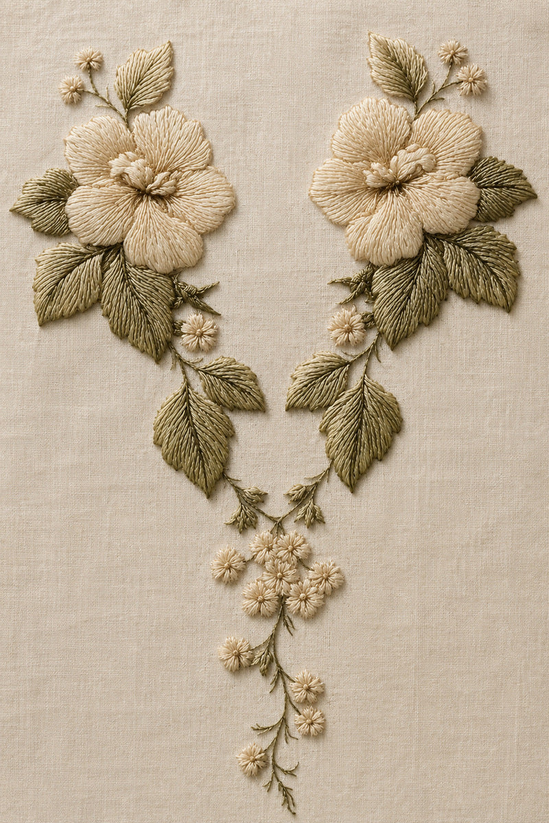 Neckline And Shoulder Accent from Neckline & Collar Embroidery Designs Book 1, a digital embroidery design reference for machine embroidery designs, embroidery patterns and garment placement ideas.