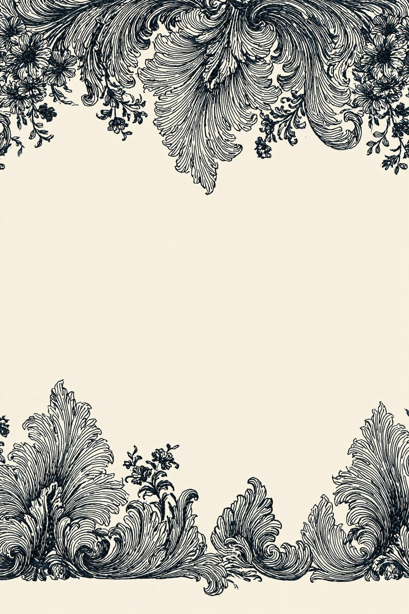 Original drawing of paired baroque acanthus borders, from Neckline and Collar Embroidery Designs Book One.