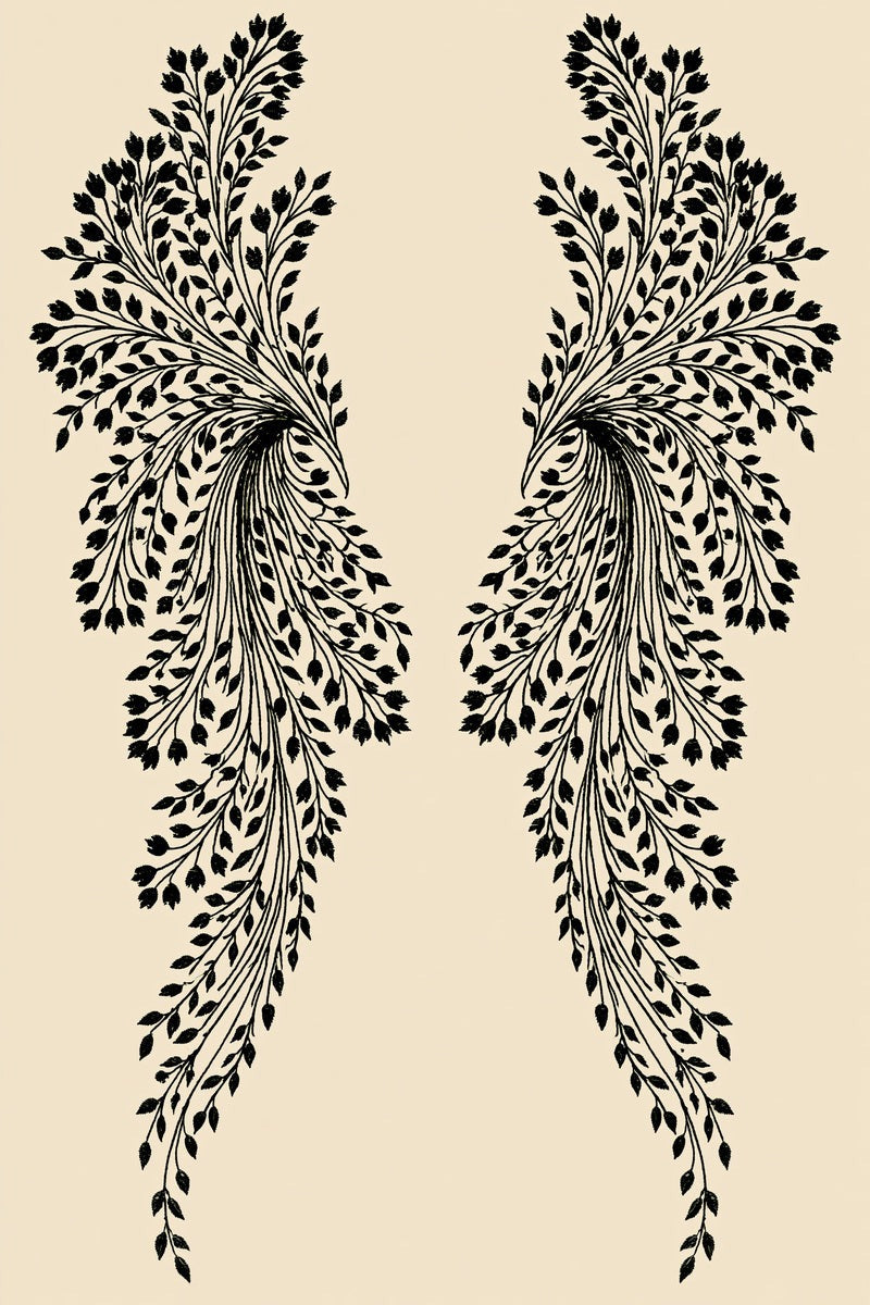 Original drawing of paired sweeping bud and leaf jacket panels, from Neckline and Collar Embroidery Designs Book One.