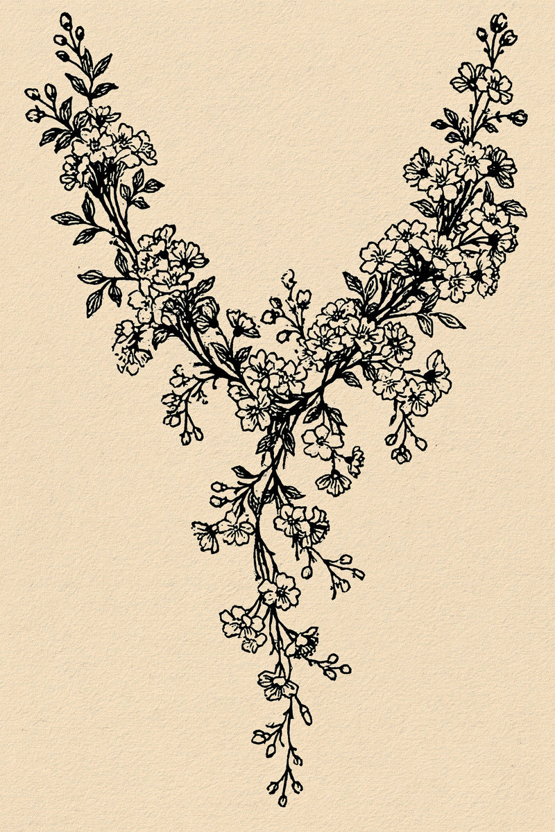 Neckline Floral Accent Neckline from Necklines & Collars Embroidery Book 2, a digital embroidery design reference for machine embroidery designs, embroidery patterns and garment placement ideas.