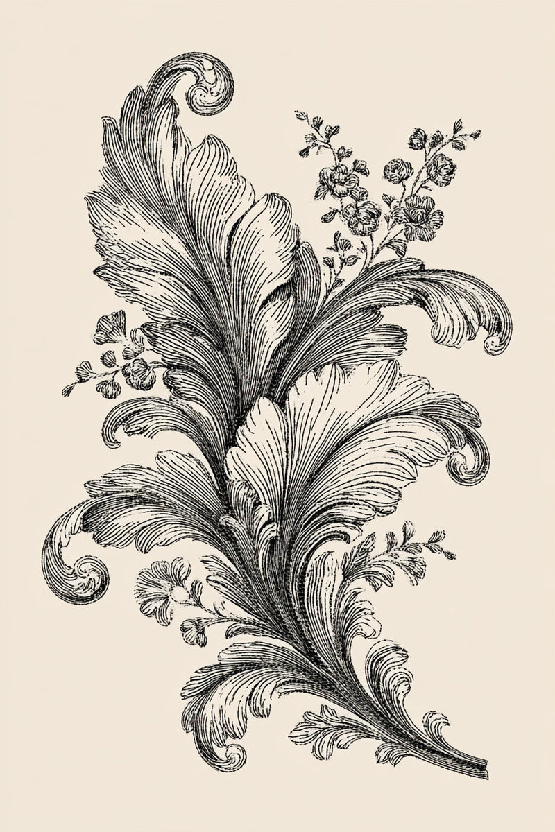 Neo Baroque Leaf And Blossom from Baroque Scrollwork & Luxury Ornament Book 2, a digital embroidery design reference for machine embroidery designs, embroidery patterns and botanical and floral embroidery.
