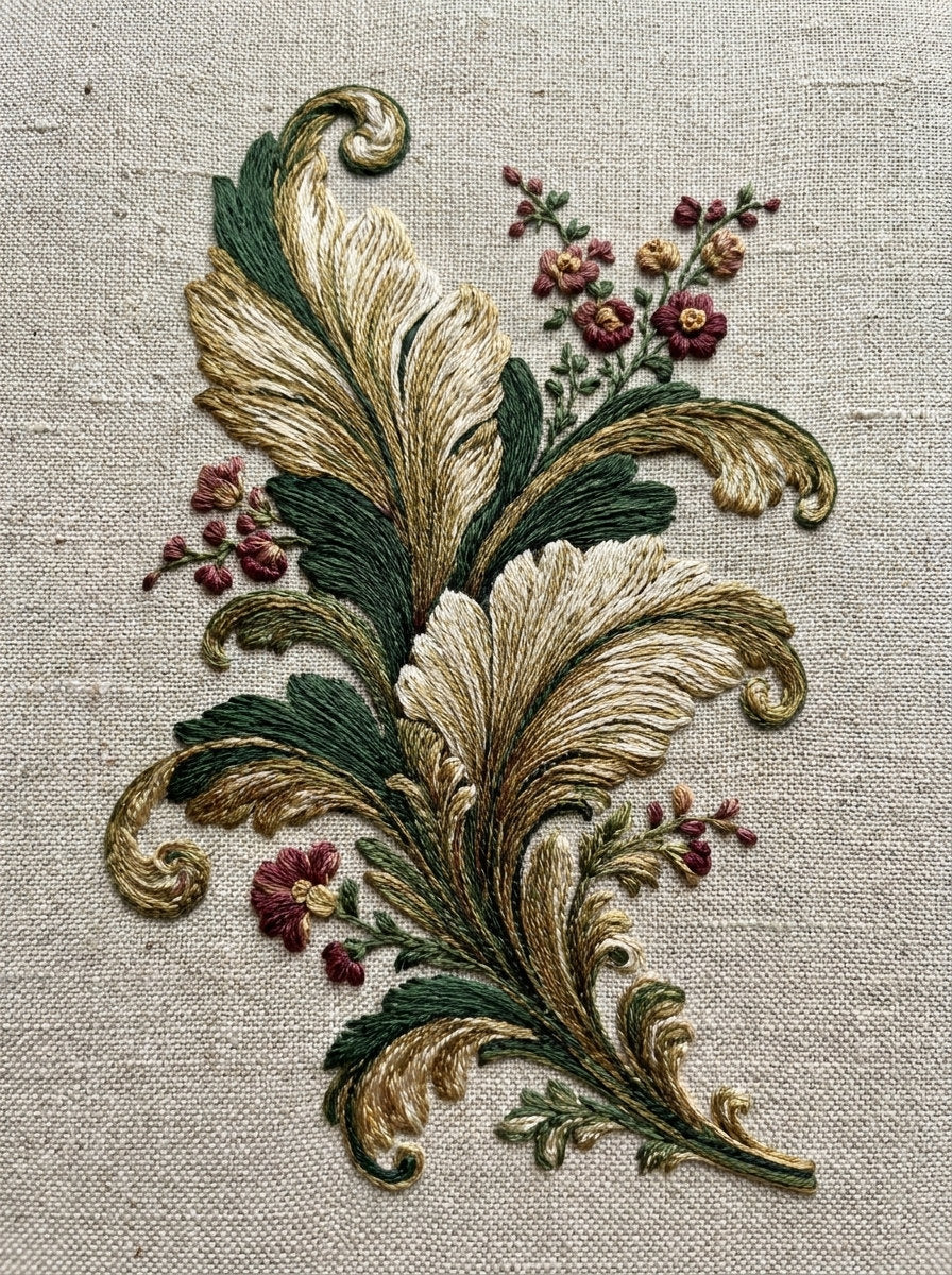 Neo Baroque Leaf And Blossom from Baroque Scrollwork & Luxury Ornament Book 2, a digital embroidery design reference for machine embroidery designs, embroidery patterns and botanical and floral embroidery.