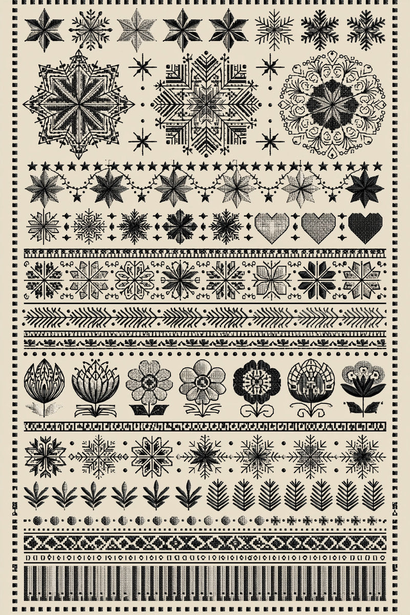 Nordic Holiday Motif Library Plate from Christmas Embroidery Collection Book 3, a digital embroidery design reference for machine embroidery designs, embroidery patterns and seasonal embroidery motifs.