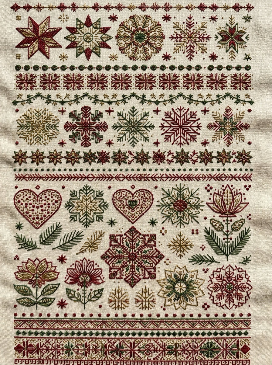 Nordic Holiday Motif Library Plate from Christmas Embroidery Collection Book 2, a digital embroidery design reference for machine embroidery designs, embroidery patterns and seasonal embroidery motifs.