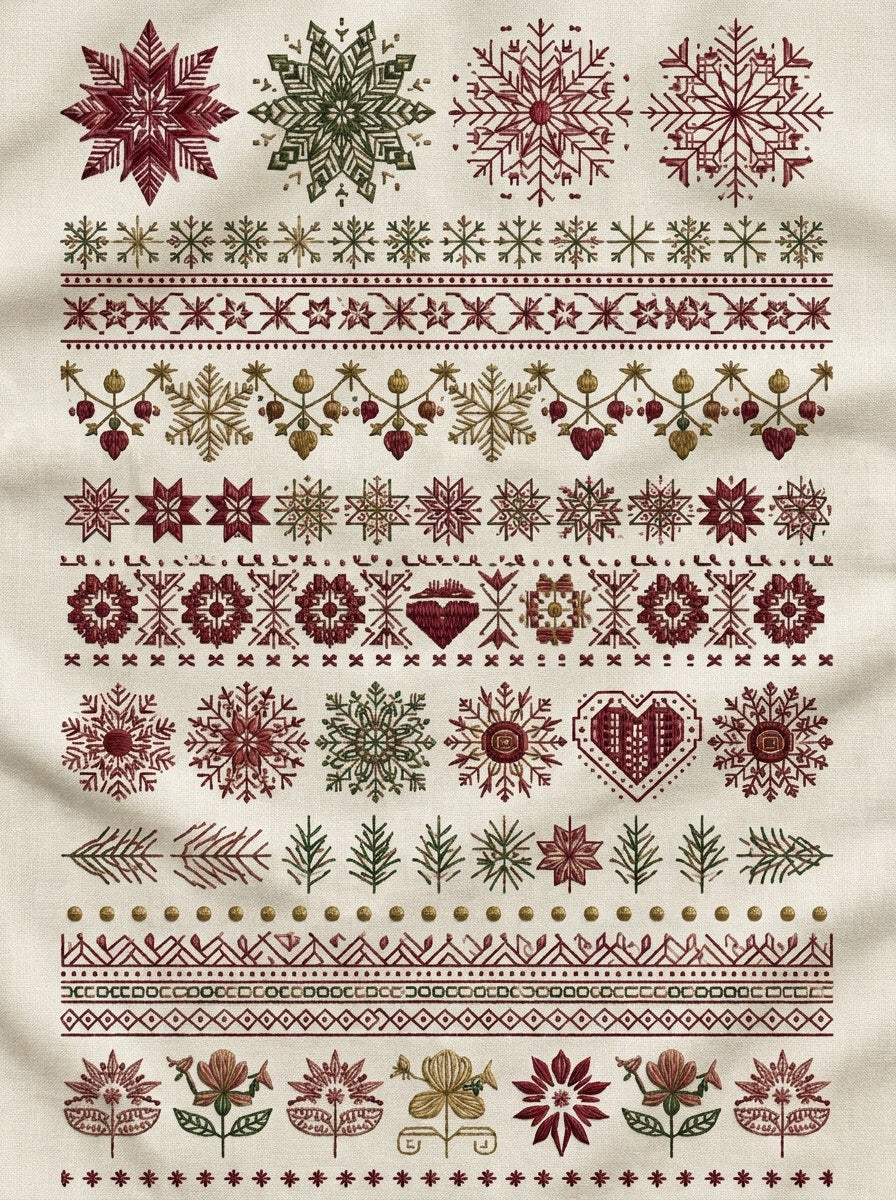 Nordic Holiday Motif Library Plate from Christmas Embroidery Collection Book 4, a digital embroidery design reference for machine embroidery designs, embroidery patterns and seasonal embroidery motifs.