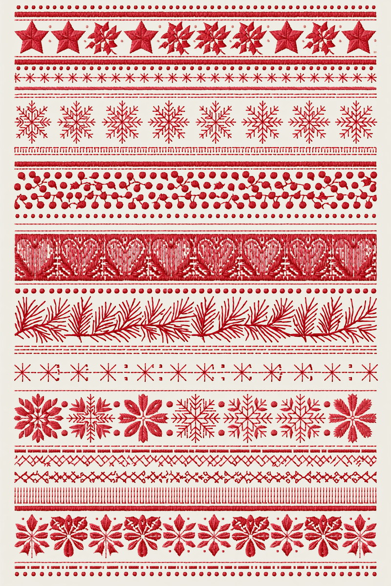 Nordic Winter Border Sampler Christmas from Christmas Embroidery Collection Book 4, a digital embroidery design reference for machine embroidery designs, embroidery patterns and border and edge embroidery.