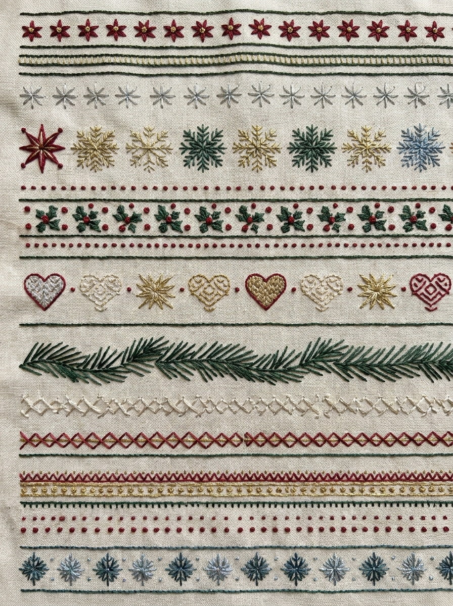 Nordic Winter Border Sampler Christmas from Christmas Embroidery Collection Book 1, a digital embroidery design reference for machine embroidery designs, embroidery patterns and border and edge embroidery.