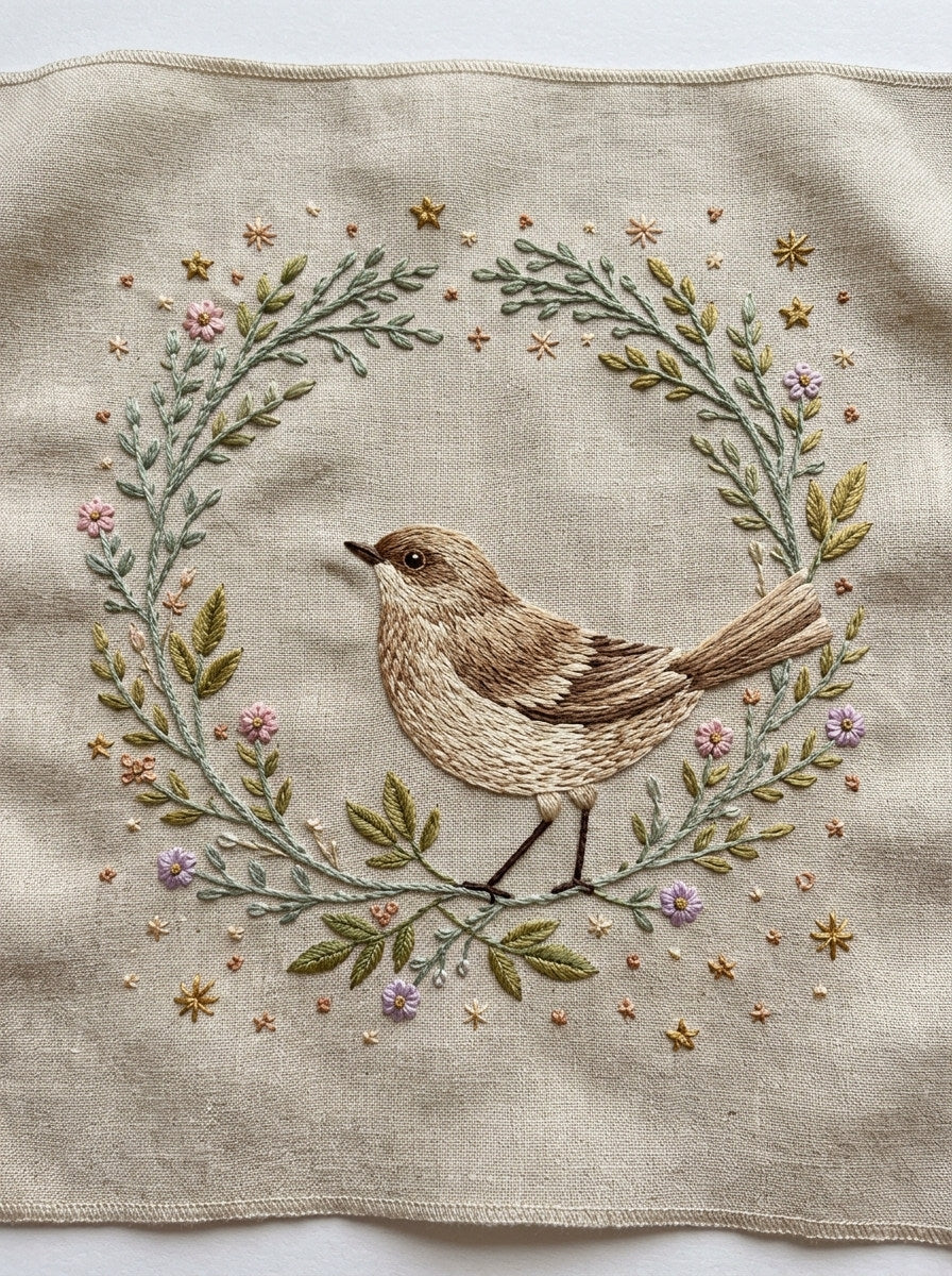 Nursery Bird Wreath Birds Embroidery from Birds Embroidery Book 3, a digital embroidery design reference for machine embroidery designs, embroidery patterns and frames and monogram spaces.