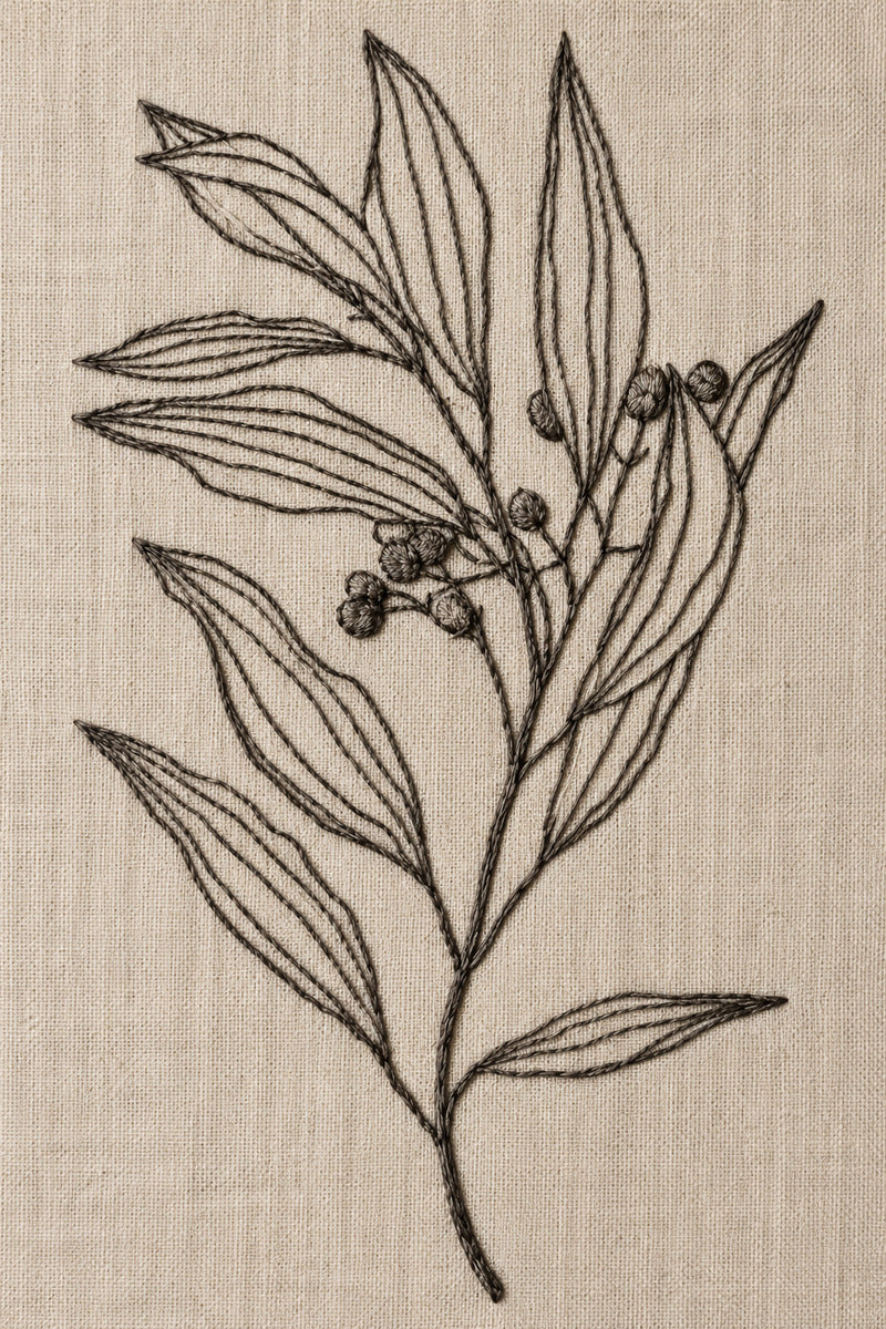 Olive Leaf Branch from Botanical Embroidery Designs Book 4, a digital embroidery design reference for machine embroidery designs, embroidery patterns and botanical and floral embroidery.