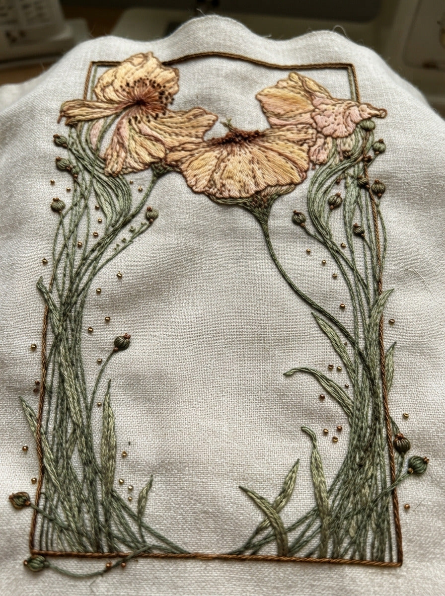 Organic Flower Cartouche Art Nouveau from Art Nouveau Botanical Embroidery Book 2, a digital embroidery design reference for machine embroidery designs, embroidery patterns and frames and monogram spaces.