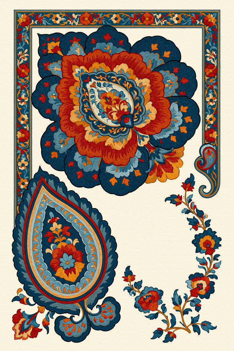 Oriental Border Corner And Frame from Mughal, Persian & Oriental Embroidery Book 2, a digital embroidery design reference for machine embroidery designs, embroidery patterns and border and edge embroidery.