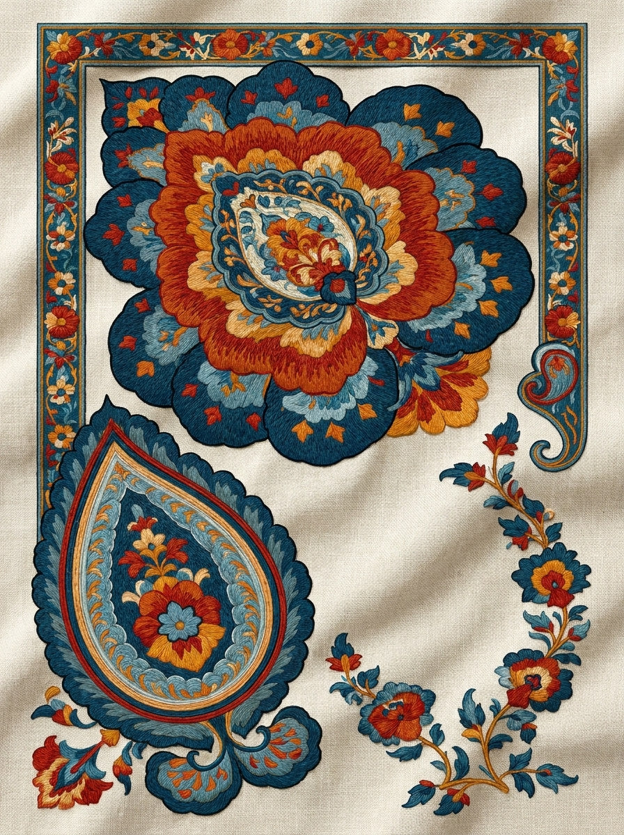 Oriental Border Corner And Frame from Mughal, Persian & Oriental Embroidery Book 2, a digital embroidery design reference for machine embroidery designs, embroidery patterns and border and edge embroidery.