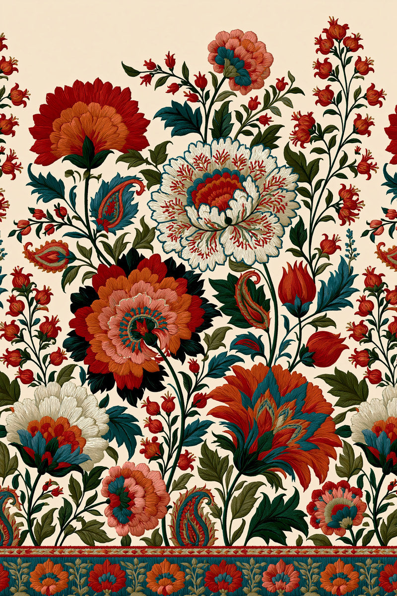 Oriental Floral Border Mughal Persian from Mughal, Persian & Oriental Embroidery Book 1, a digital embroidery design reference for machine embroidery designs, embroidery patterns and border and edge embroidery.
