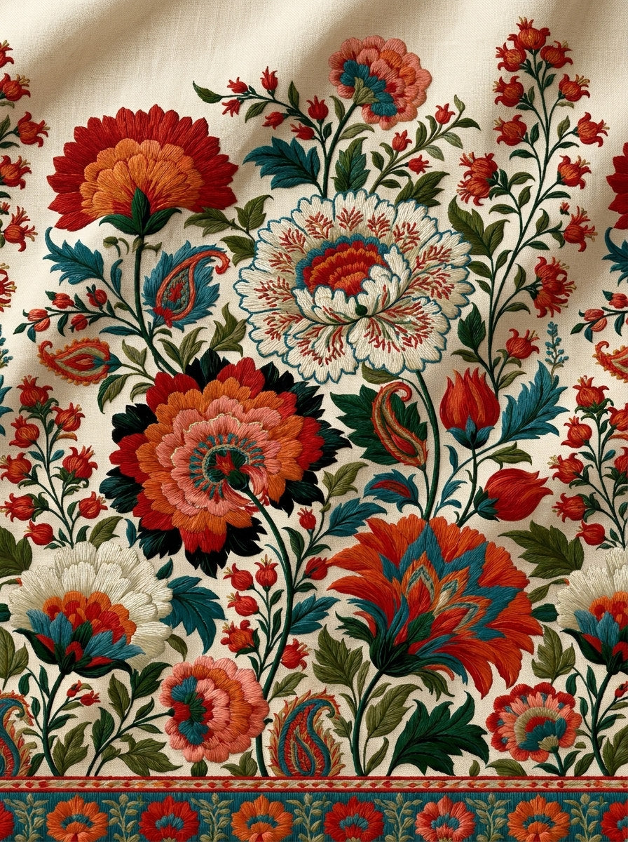 Oriental Floral Border Mughal Persian from Mughal, Persian & Oriental Embroidery Book 1, a digital embroidery design reference for machine embroidery designs, embroidery patterns and border and edge embroidery.