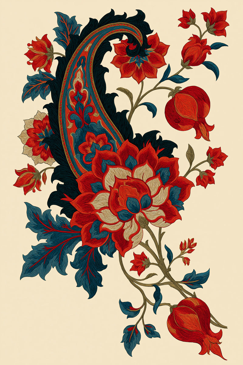 Oriental Pillow Corner Arrangement Mughal from Mughal, Persian & Oriental Embroidery Book 3, a digital embroidery design reference for machine embroidery designs, embroidery patterns and corner embroidery.