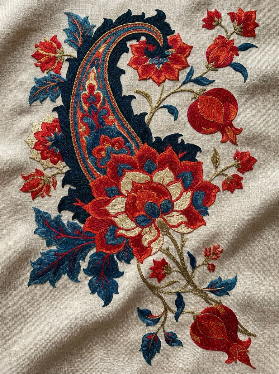 Oriental Pillow Corner Arrangement Mughal from Mughal, Persian & Oriental Embroidery Book 3, a digital embroidery design reference for machine embroidery designs, embroidery patterns and corner embroidery.
