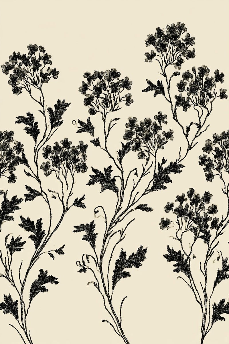 Drawing of a border formed by upright small flowering stems and toothed leaves.