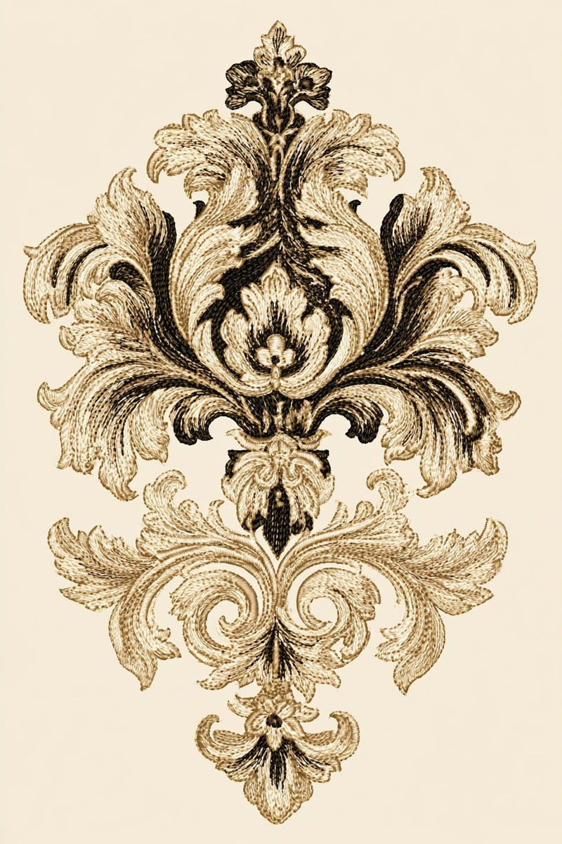 Reference drawing of an elaborate symmetrical acanthus cartouche.