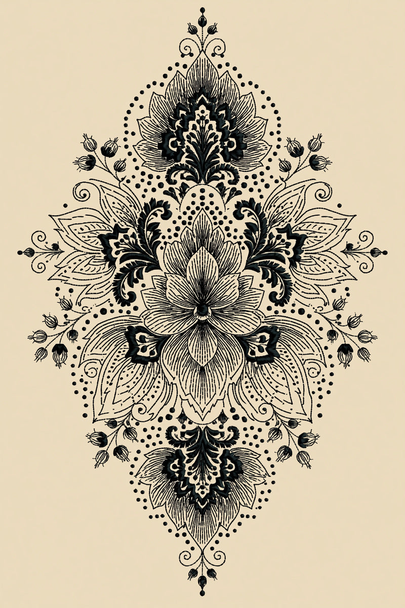 Ornamental Fashion Medallion Fashion Embroidery from Jacket Backs & Shirt Fronts Embroidery Book 2, a digital embroidery design reference for machine embroidery designs, embroidery patterns and garment placement ideas.