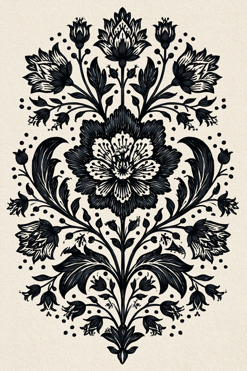 Ornamental Garden Symmetry Motif Mughal from Mughal & Persian Garden Embroidery Book 3, a digital embroidery design reference for machine embroidery designs, embroidery patterns and botanical and floral embroidery.