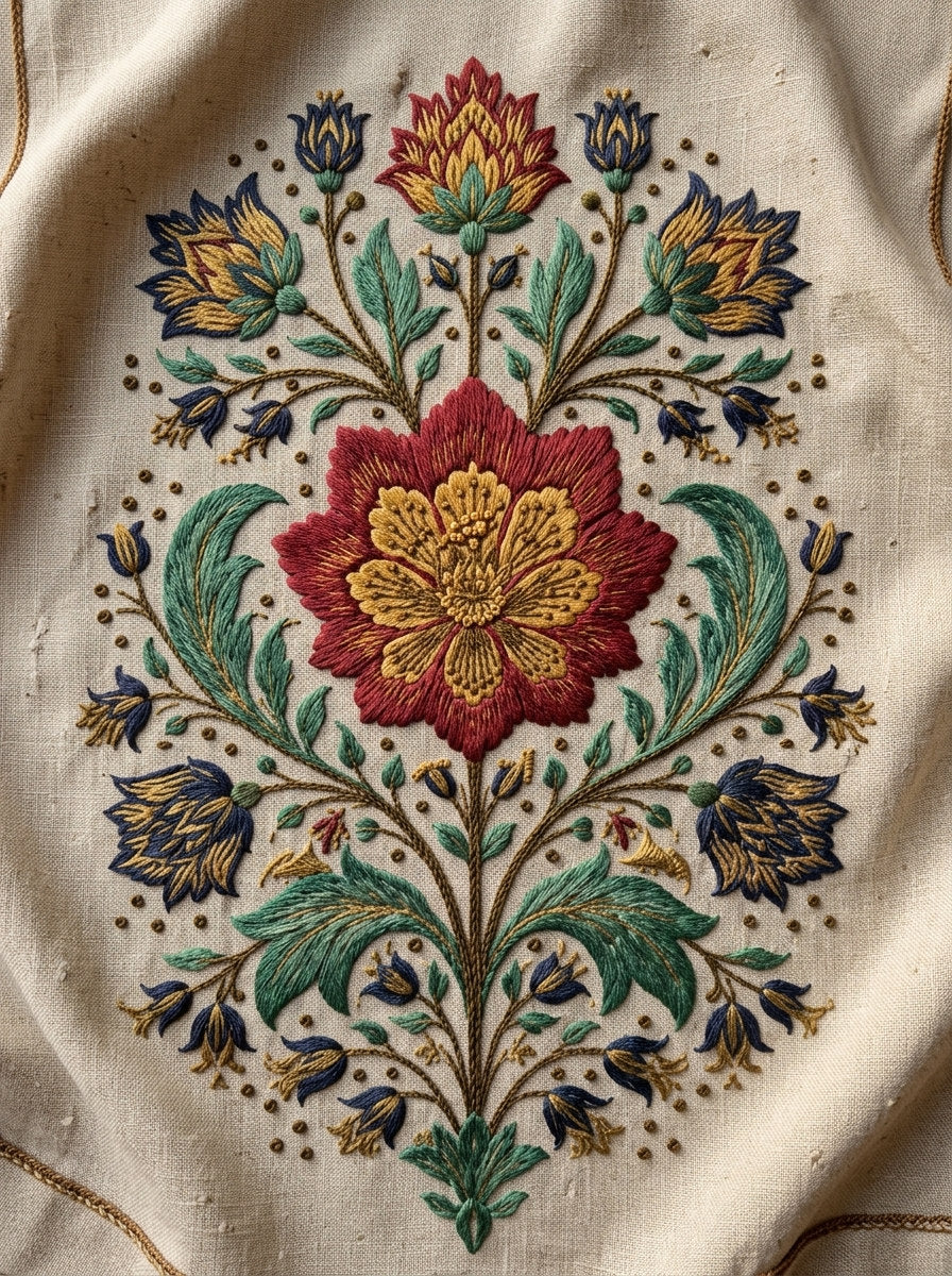 Ornamental Garden Symmetry Motif Mughal from Mughal & Persian Garden Embroidery Book 3, a digital embroidery design reference for machine embroidery designs, embroidery patterns and botanical and floral embroidery.