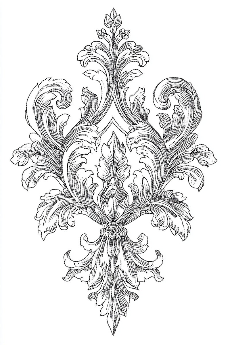 Ornate Baroque Central Motif from Baroque Scrollwork & Luxury Ornament Book 1, a digital embroidery design reference for machine embroidery designs, embroidery patterns and embroidery design reference.