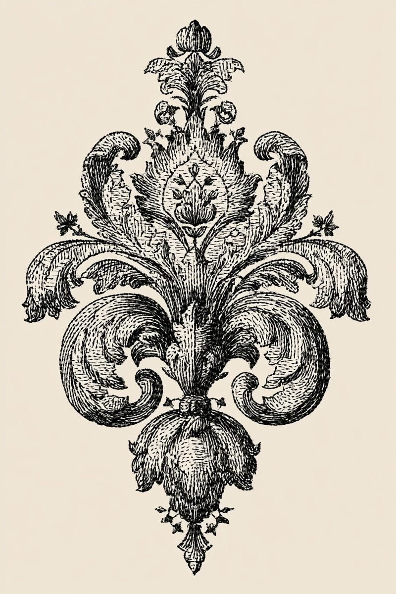 Ornate Baroque Central Motif from Baroque Scrollwork & Luxury Ornament Book 4, a digital embroidery design reference for machine embroidery designs, embroidery patterns and embroidery design reference.