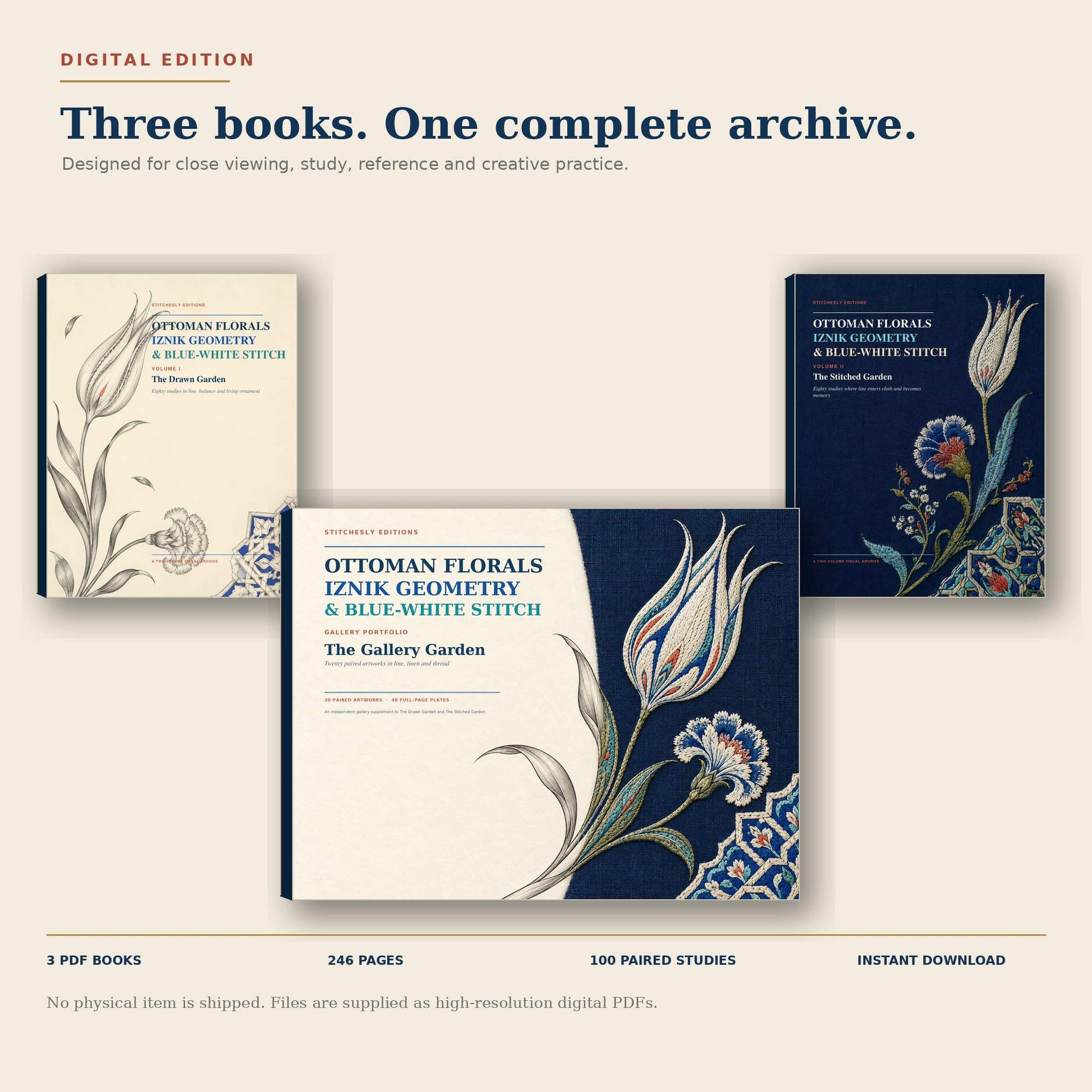 Three clearly displayed Ottoman Florals PDF books with digital download details and collection page count.