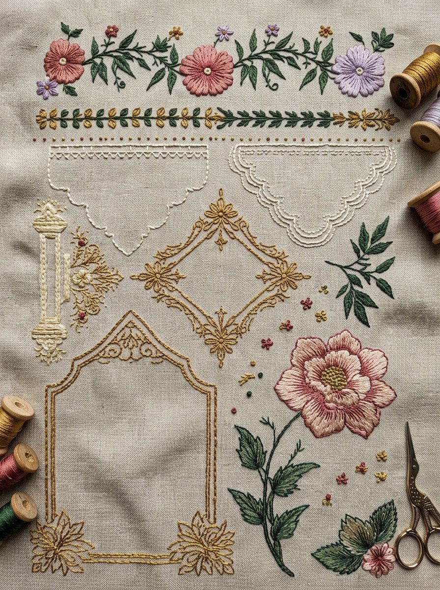 Outline Borders Corners And Frames 02 from Backstitch & Outline Designs Book 3, a digital embroidery design reference for machine embroidery designs, embroidery patterns and border and edge embroidery.