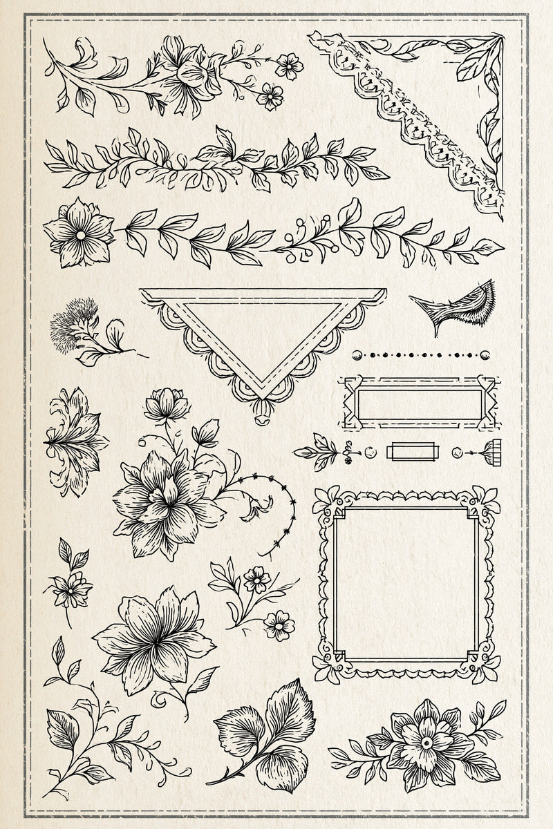 Outline Borders Corners And Frames from Backstitch & Outline Designs Book 1, a digital embroidery design reference for machine embroidery designs, embroidery patterns and border and edge embroidery.