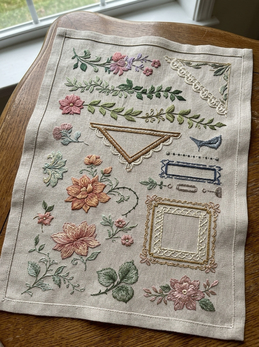 Outline Borders Corners And Frames from Backstitch & Outline Designs Book 1, a digital embroidery design reference for machine embroidery designs, embroidery patterns and border and edge embroidery.