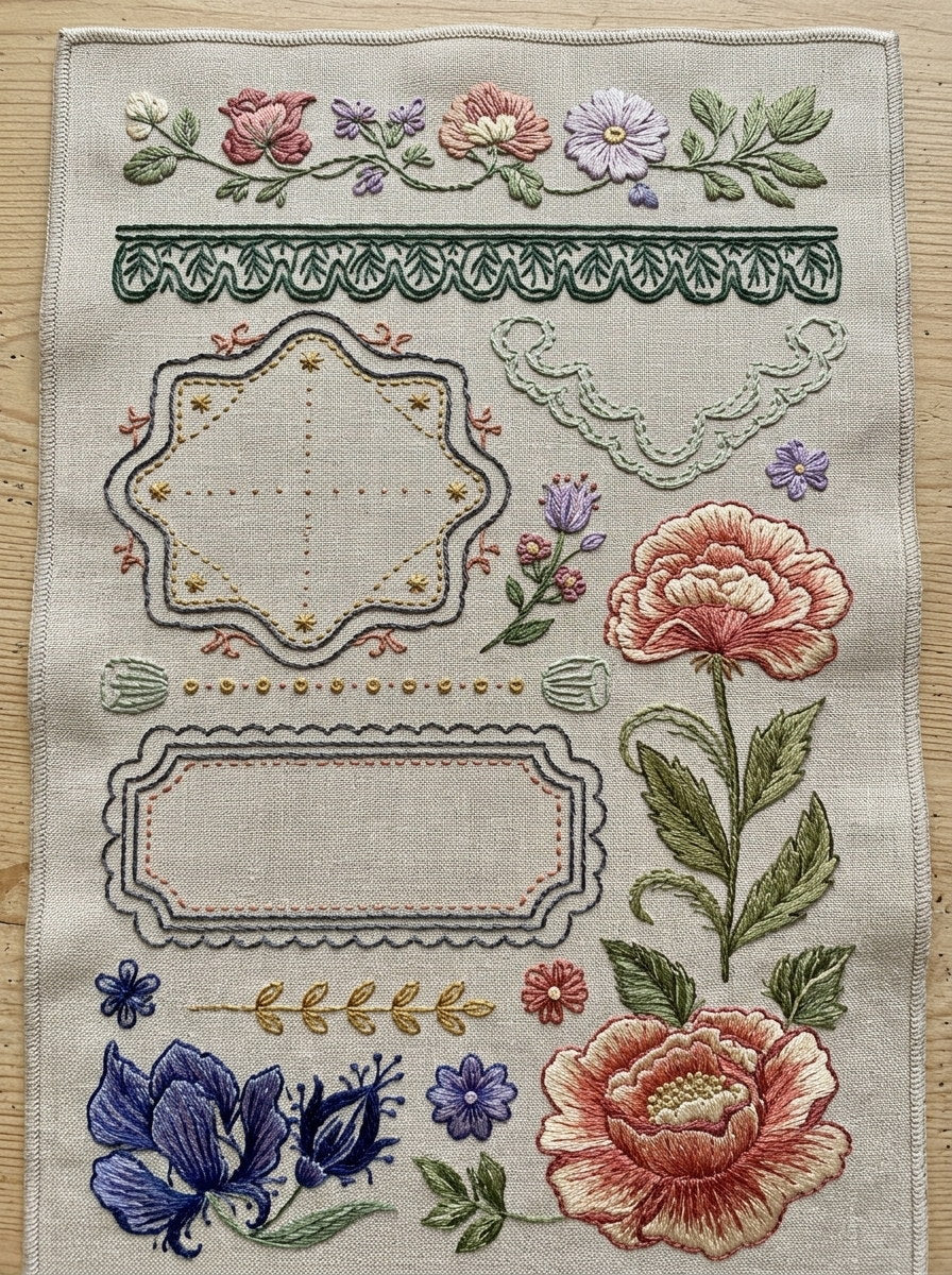 Outline Borders Corners And Frames from Backstitch & Outline Designs Book 3, a digital embroidery design reference for machine embroidery designs, embroidery patterns and border and edge embroidery.