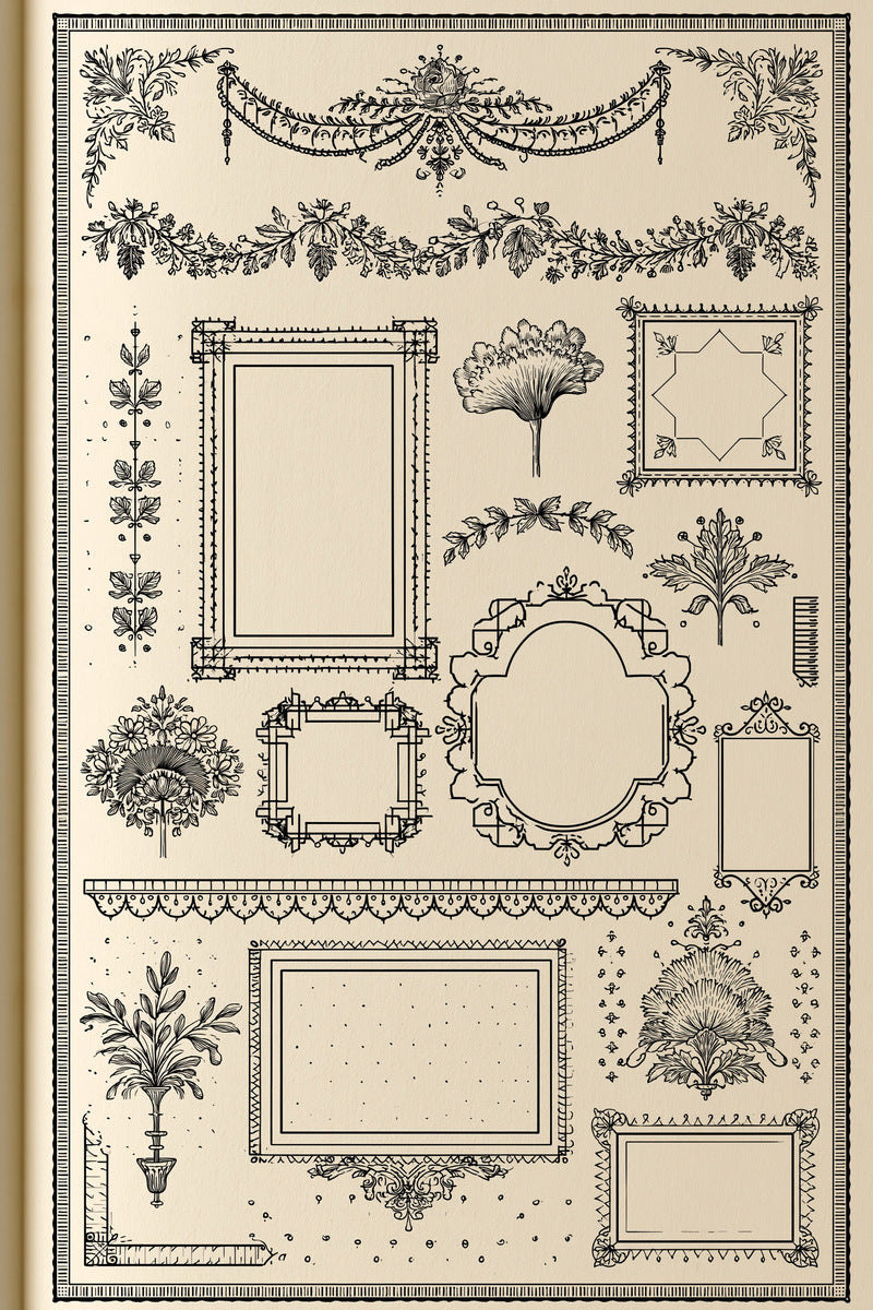 Outline Frame And Border Set from Backstitch & Outline Designs Book 1, a digital embroidery design reference for machine embroidery designs, embroidery patterns and border and edge embroidery.