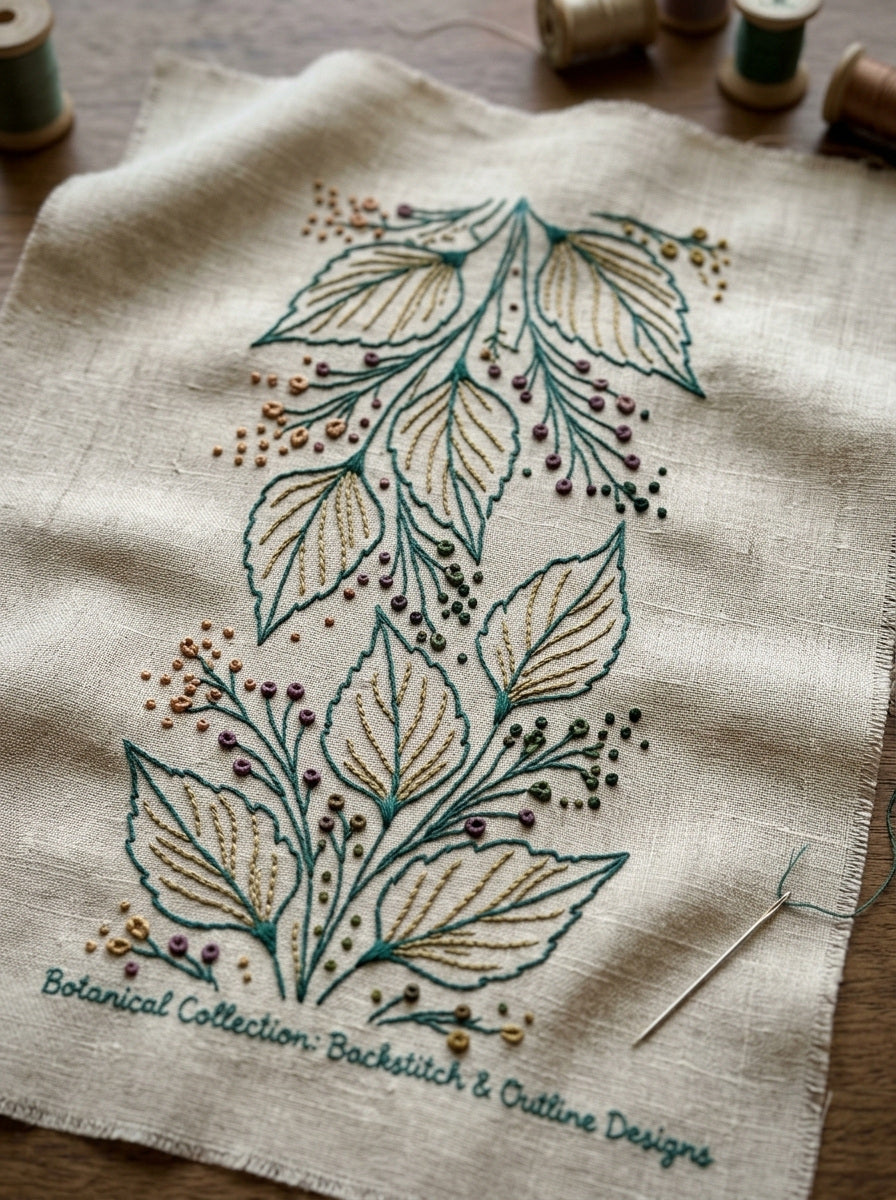 Outline Leaf Border Backstitch And from Backstitch & Outline Designs Book 1, a digital embroidery design reference for machine embroidery designs, embroidery patterns and border and edge embroidery.