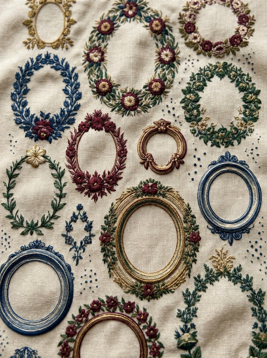 Oval And Circular Frame Library from Classic Frames & Borders Book 3, a digital embroidery design reference for machine embroidery designs, embroidery patterns and border and edge embroidery.